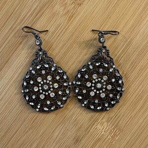 Elegant Silver and Black Teardrop Earrings